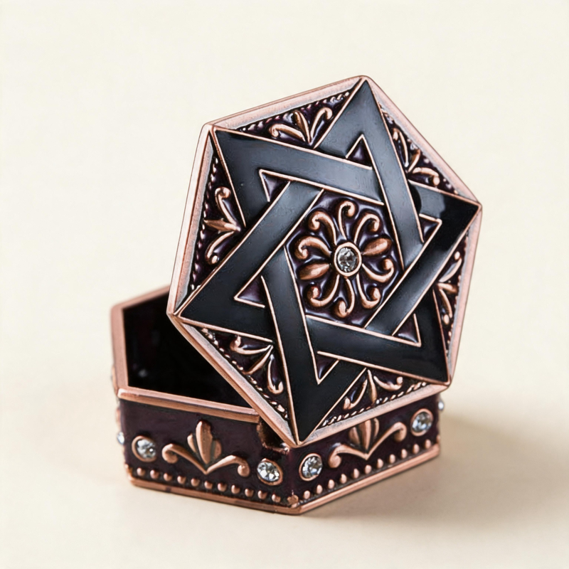 CouldNook Star Motif Metal Jewelry Box - Aesthetic Hexagonal Ring Storage