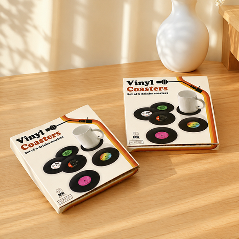 CouldNook Vintage Vinyl Record Coaster 6PCS Set - Aesthetic Anti-Slip Table Mat