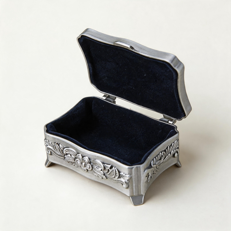 CouldNook Floral Relief Jewelry Box - Aesthetic Rectangular Metallic Case