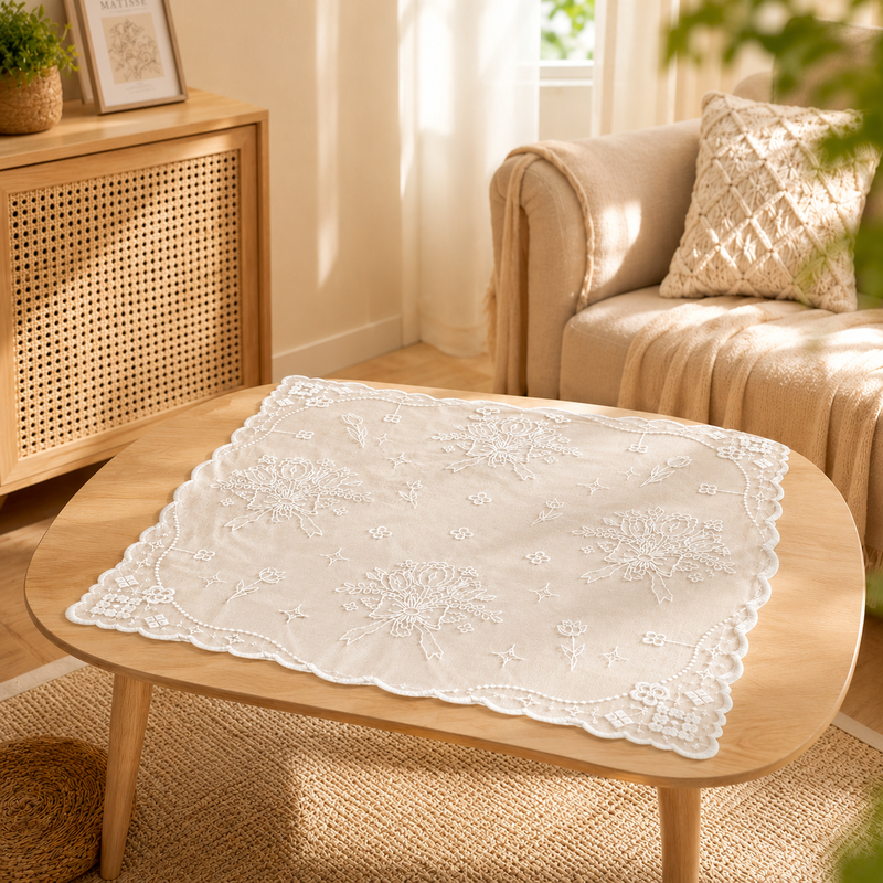 CouldNook Tulip Bouquet Lace Tablecloth - Aesthetic Floral Desk Decor