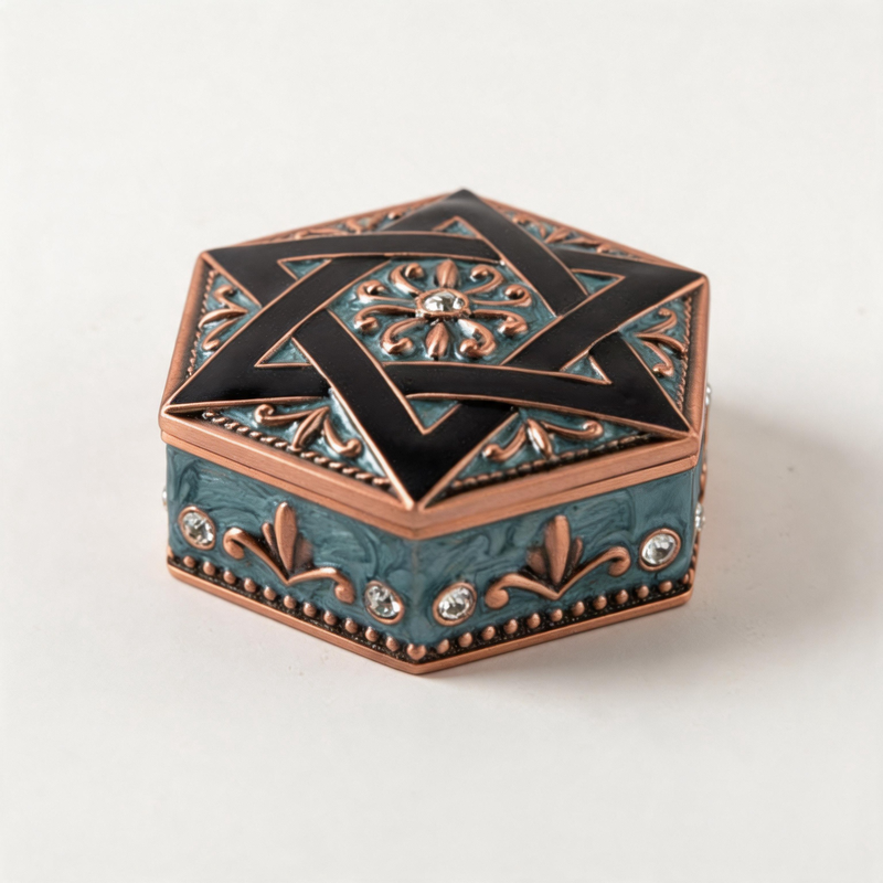 CouldNook Star Motif Metal Jewelry Box - Aesthetic Hexagonal Ring Storage