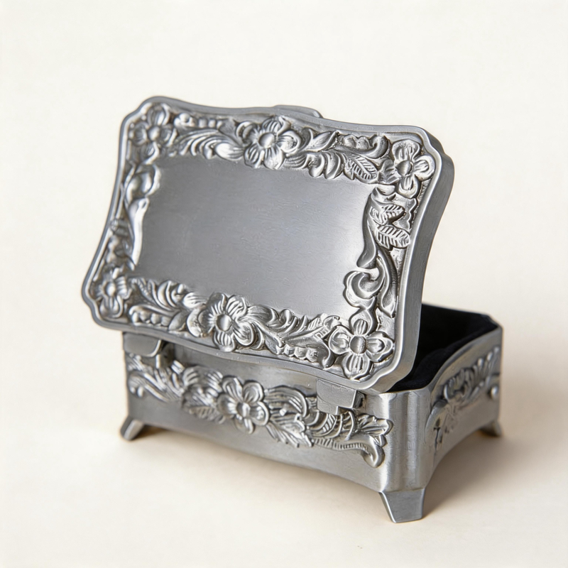 CouldNook Floral Relief Jewelry Box - Aesthetic Rectangular Metallic Case