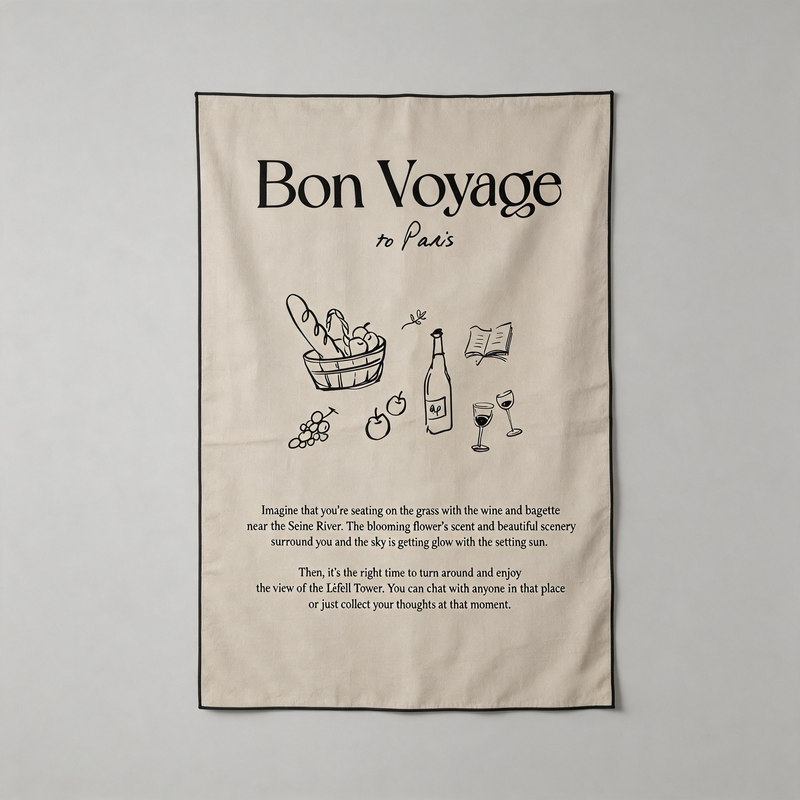 CouldNook Minimalist Cotton Backdrop Cloth - French-Inspired 'BON' Placemat