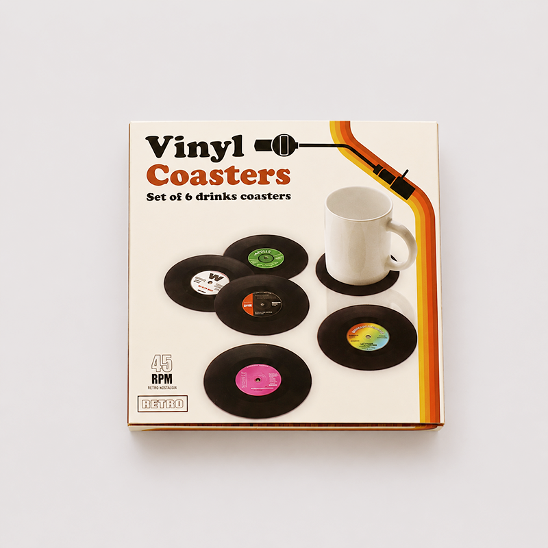 CouldNook Vintage Vinyl Record Coaster 6PCS Set - Aesthetic Anti-Slip Table Mat