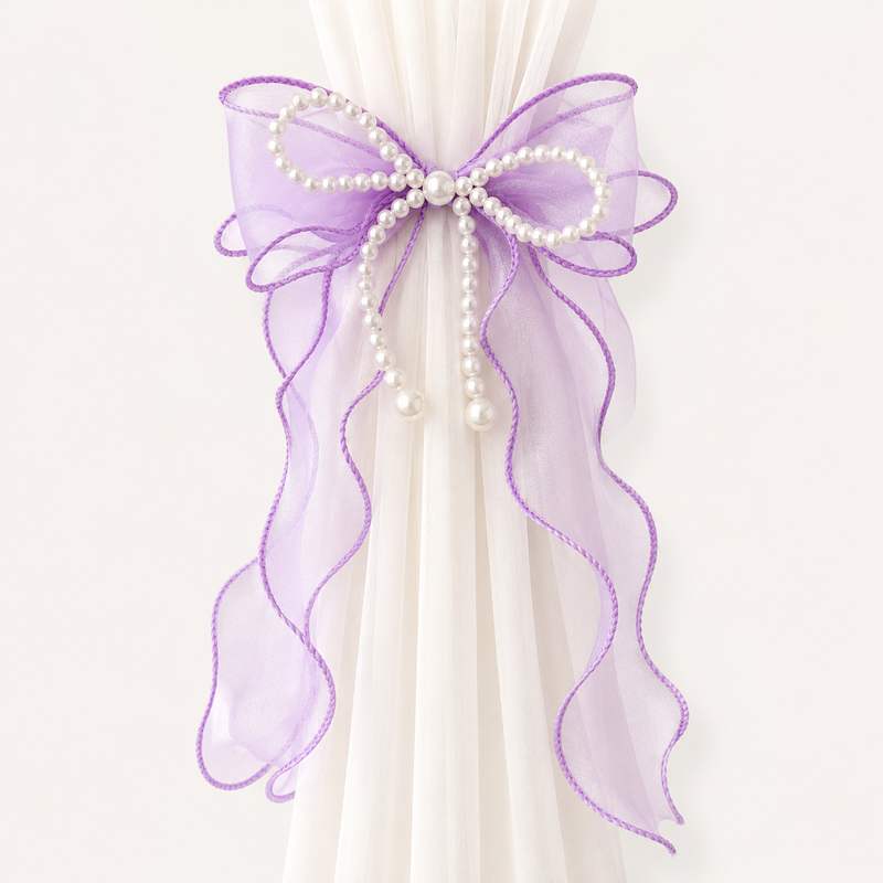 CouldNook Faxu Pearl Mesh Bow Curtain Tieback 2PCS Set - Window Styling Accent