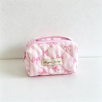 CouldNook Quilted Stripe Bow Print Cosmetic Bag - Vanity Storage Accent