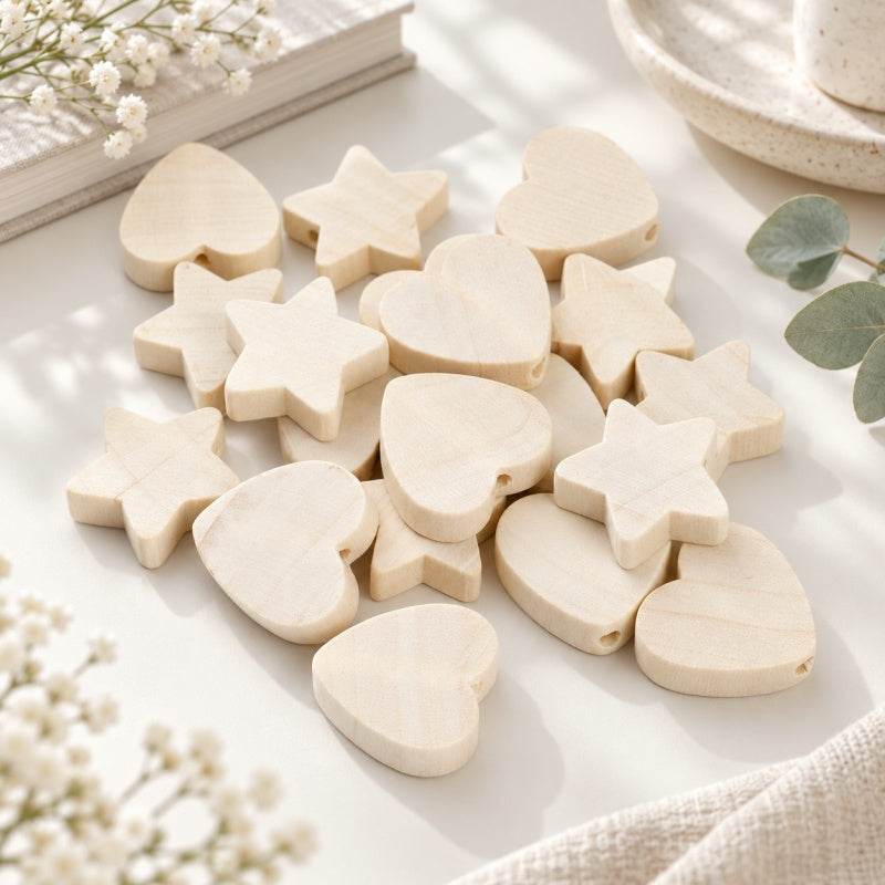 CouldNook Shaped Wood Beads - Stars Hearts and Animal Outlines
