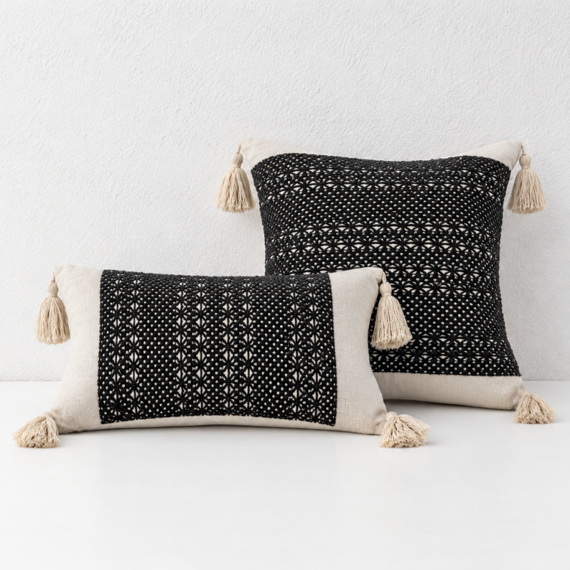 CouldNook Tasseled Cushion Cover - Woven Patterns And Four Corner Tassels