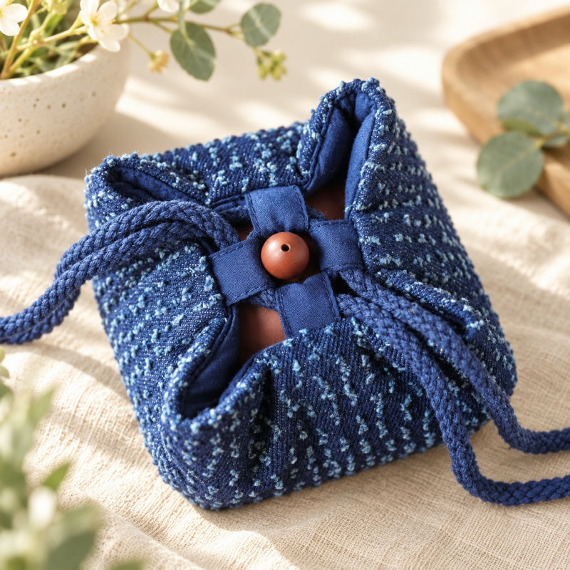 CouldNook Tea Ware Storage Pouch - Blue Drawstring Closure