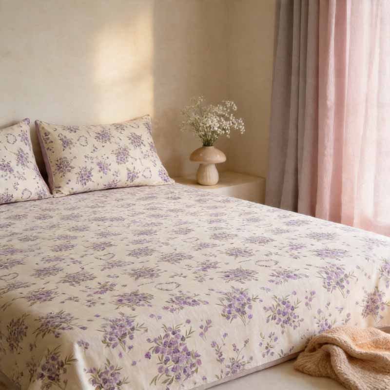 Ins Style Floral Fitted Sheet - Washed Cotton Deep Pocket Mattress Protector