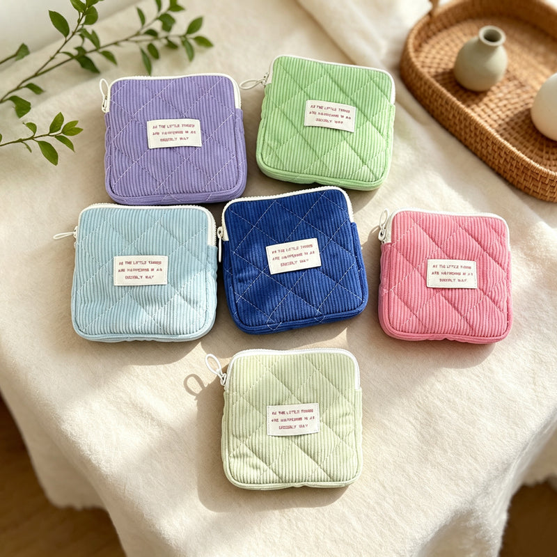 CouldNook Corduroy Quilted Pouch‑Zipper Cosmetic Makeup Bag