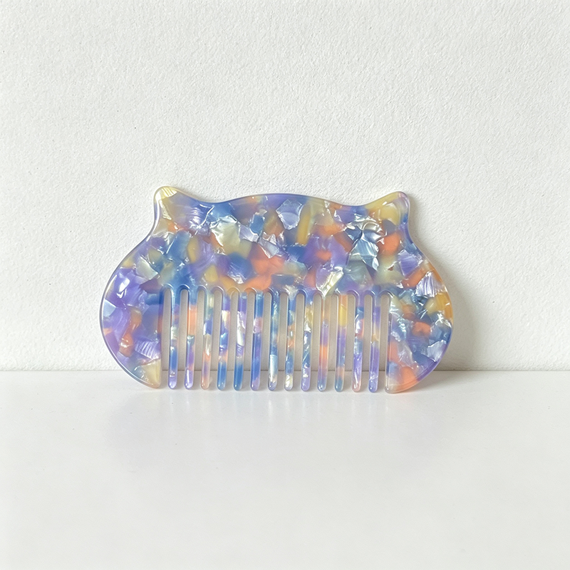 CloudNook Cat Shape Acetate Comb‑Marble Wide Tooth Hair Comb