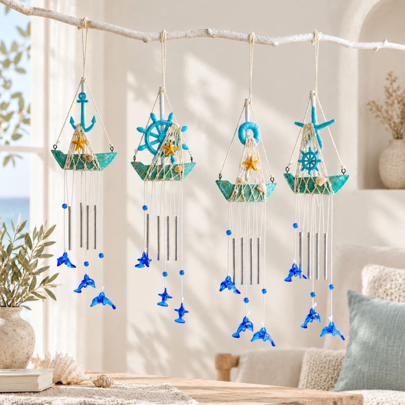 CouldNook Coastal Sailboat Wind Chime - Nautical Symbols And Suspended Charms