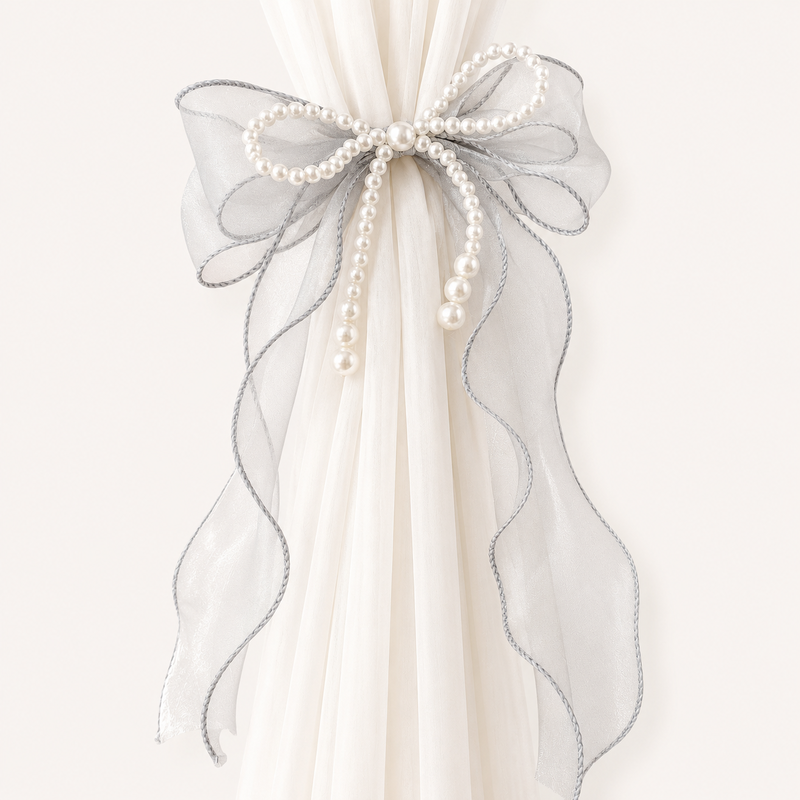 CouldNook Faxu Pearl Mesh Bow Curtain Tieback 2PCS Set - Window Styling Accent