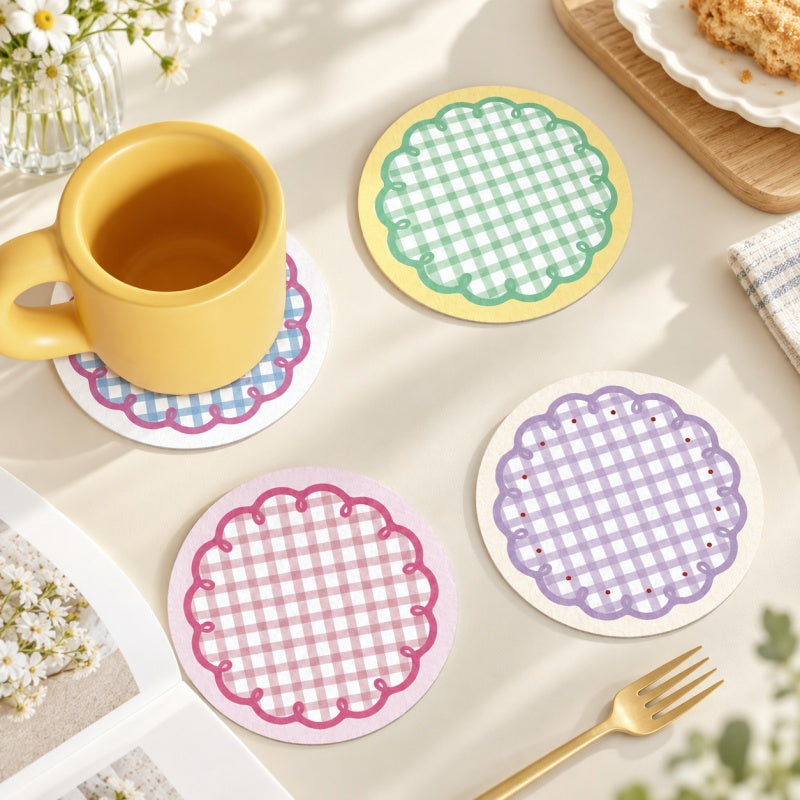 CouldNook Round Patterned Coaster - Gingham and Illustrated Table Designs