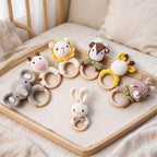 CouldNook Crochet Animal Rattle - Wooden Ring and Textured Figure