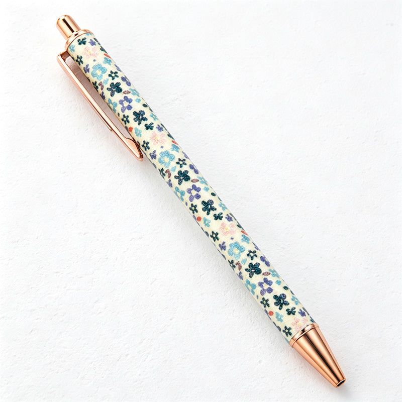 CouldNook Floral Ballpoint Pen - Wrapped Barrel and Metallic-Tone Clip Details