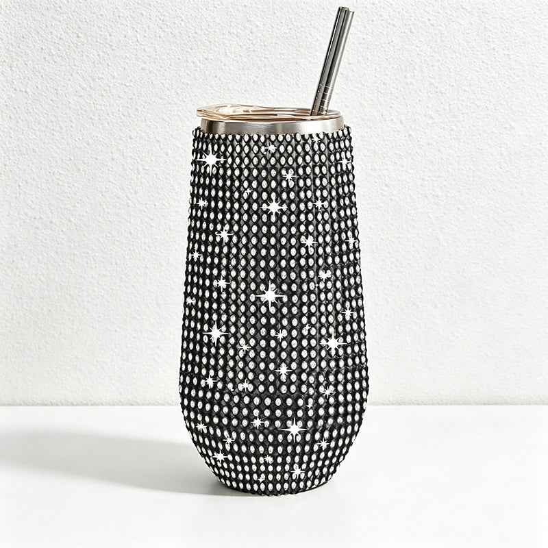 CouldNook Rhinestone Tumblers-6oz Stainless Steel Vacuum Insulated U-Shaped Eggshell Coffee Cup with Straw