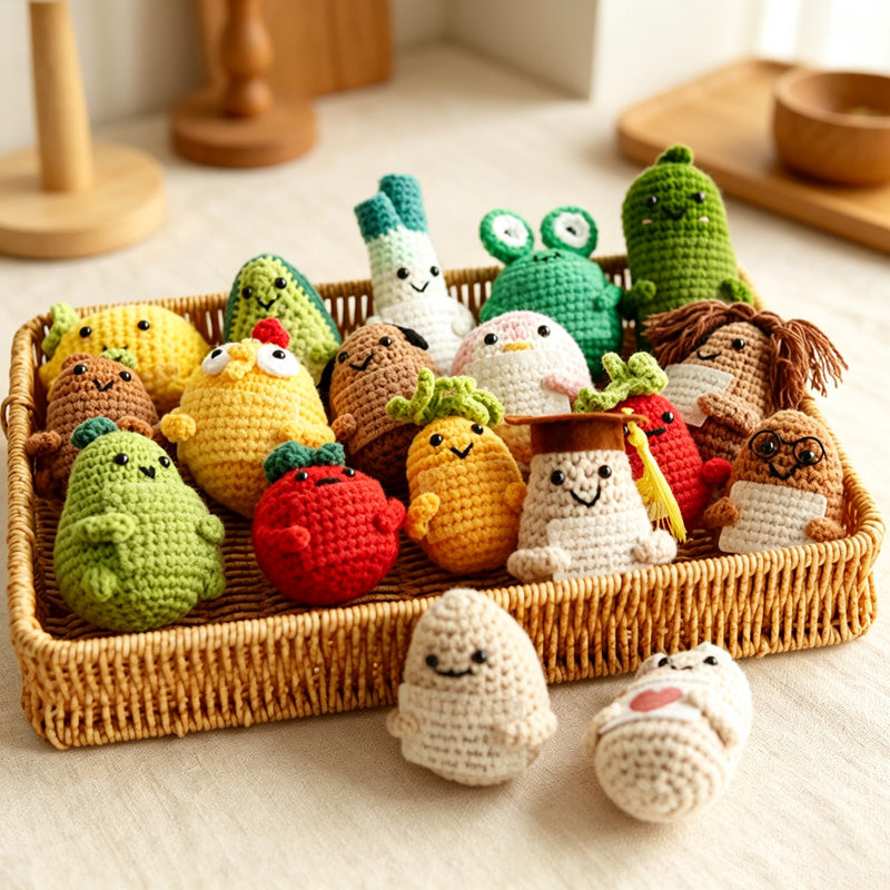 CouldNook Yarn Produce Message Doll Ornament - Assorted Character Shapes