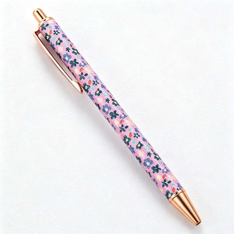 CouldNook Floral Ballpoint Pen - Wrapped Barrel and Metallic-Tone Clip Details