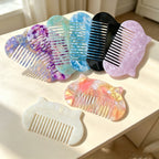 CloudNook Cat Shape Acetate Comb‑Marble Wide Tooth Hair Comb