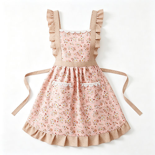 CloudNook Lace Floral Apron‑Princess Ruffle Kitchen Apron