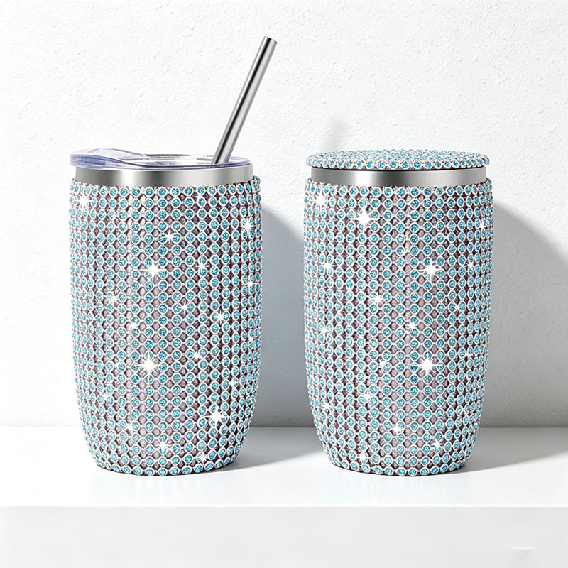 CouldNook 12oz Bling Rhinestone Stemless Wine Tumbler - Clear Lid & Straw (Exotic Animal Print Series)