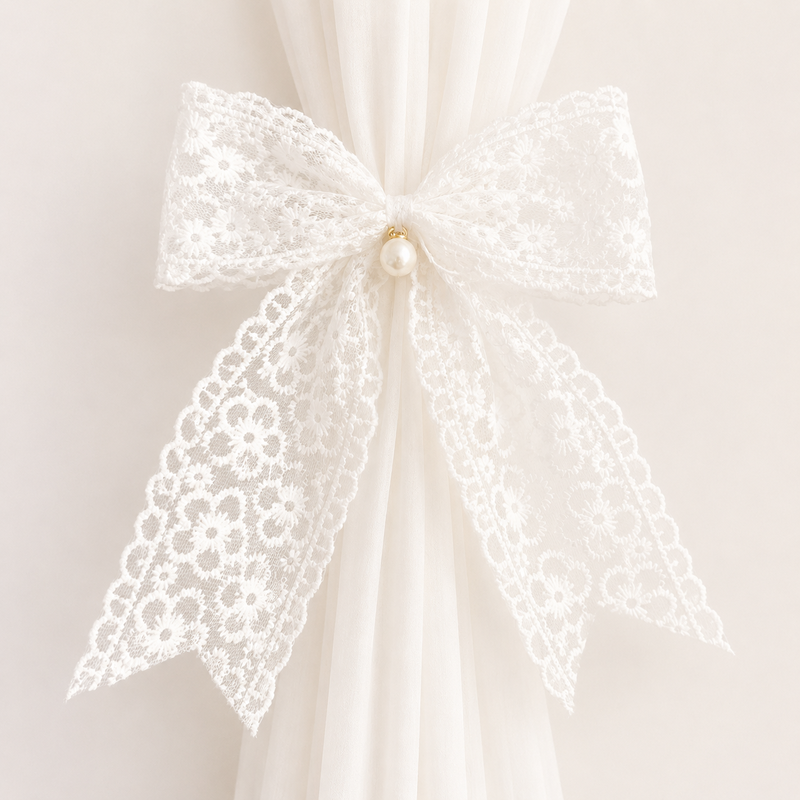 CouldNook Basic Embroidery Bow Curtain Tieback 2PCS Set - Window Styling Accent