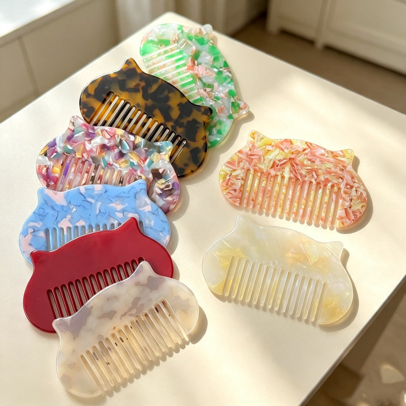 CloudNook Marble Cat Acetate Comb‑Wide Tooth Hair Detangler