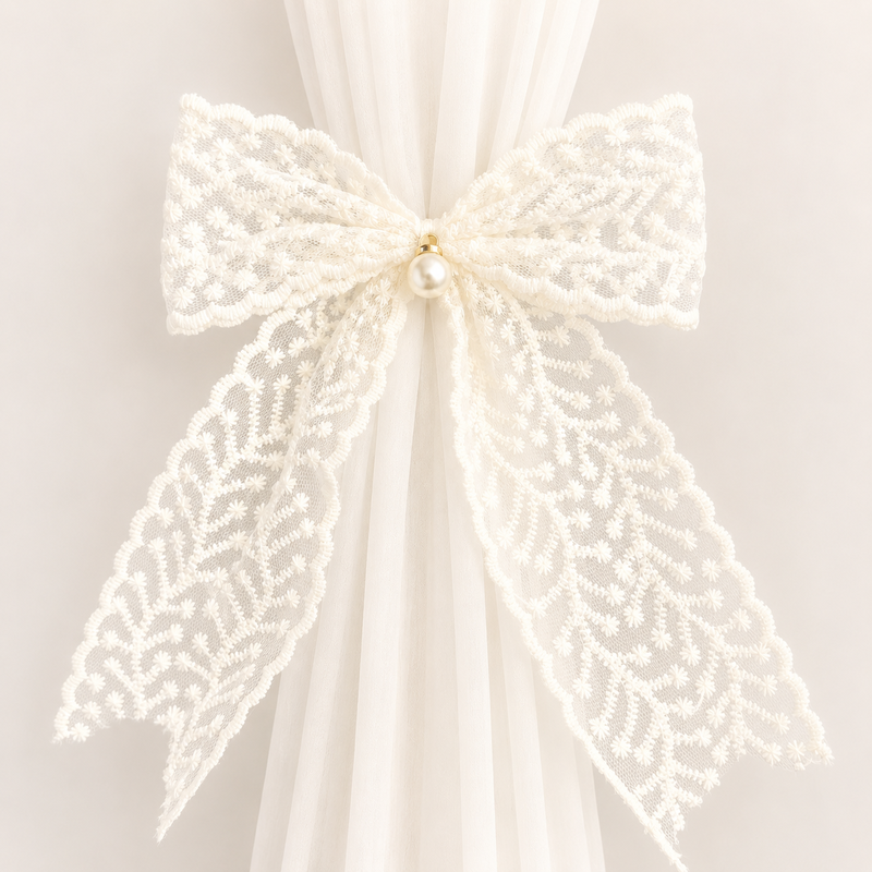 CouldNook Basic Embroidery Bow Curtain Tieback 2PCS Set - Window Styling Accent