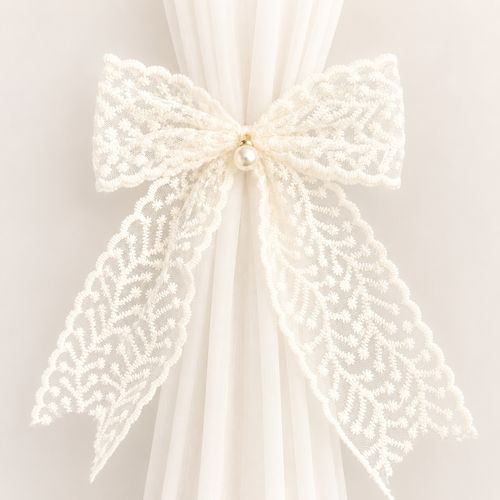 CouldNook Basic Embroidery Bow Curtain Tieback 2PCS Set - Window Styling Accent