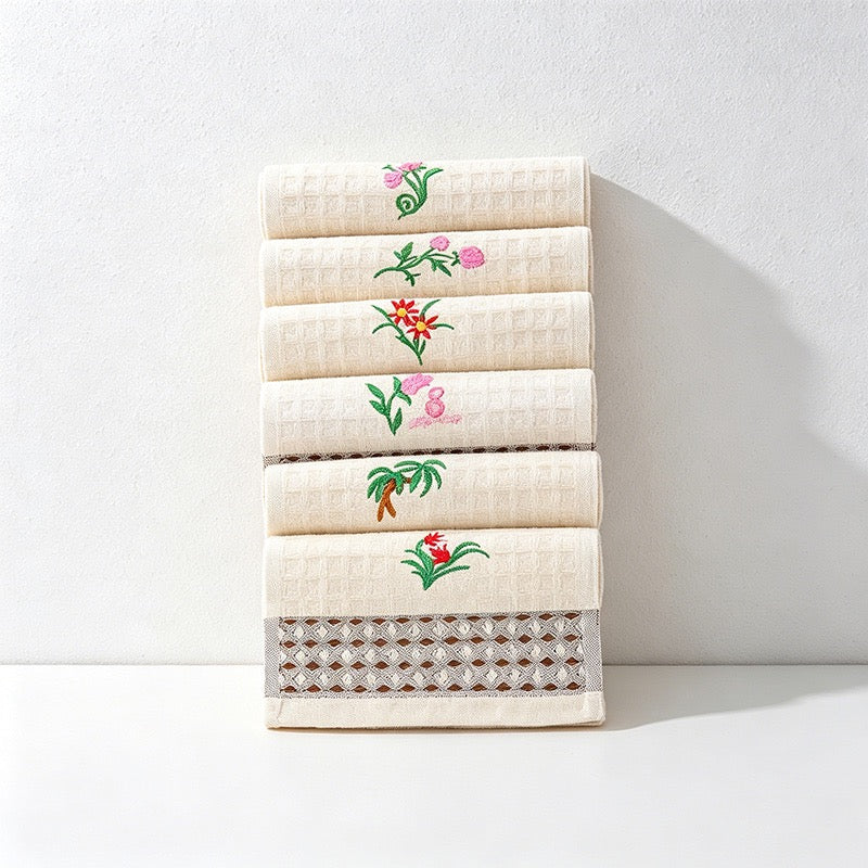CouldNook Cotton Waffle Tea Towel - Vintage Botanical Motif (Assorted Threads)
