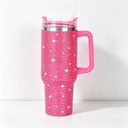 CouldNook 40oz Rhinestone Cow Print Tumbler-Stainless Steel Vacuum Insulated Ice Tumbler with Handle & Straw