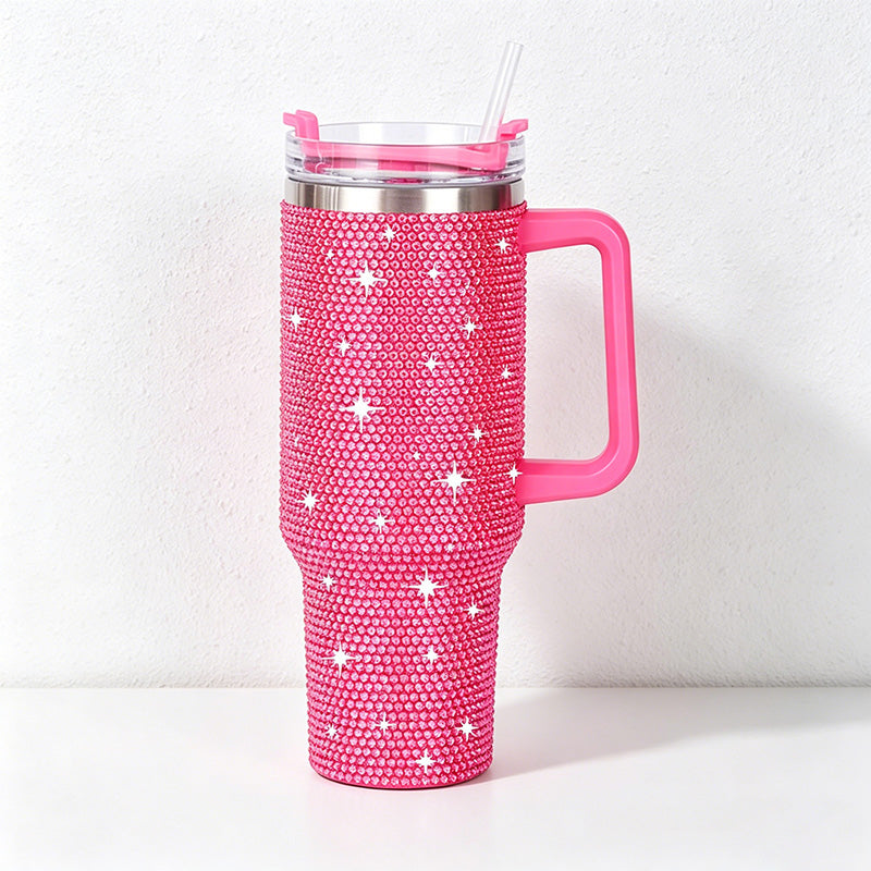 CouldNook 40oz Rhinestone Cow Print Tumbler-Stainless Steel Vacuum Insulated Ice Tumbler with Handle & Straw