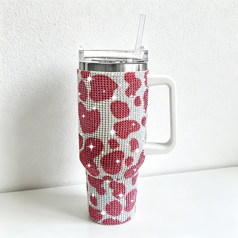 CouldNook 40oz Rhinestone Tumbler-Stainless Steel Vacuum Insulated Ice Tumbler with Handle & Straw