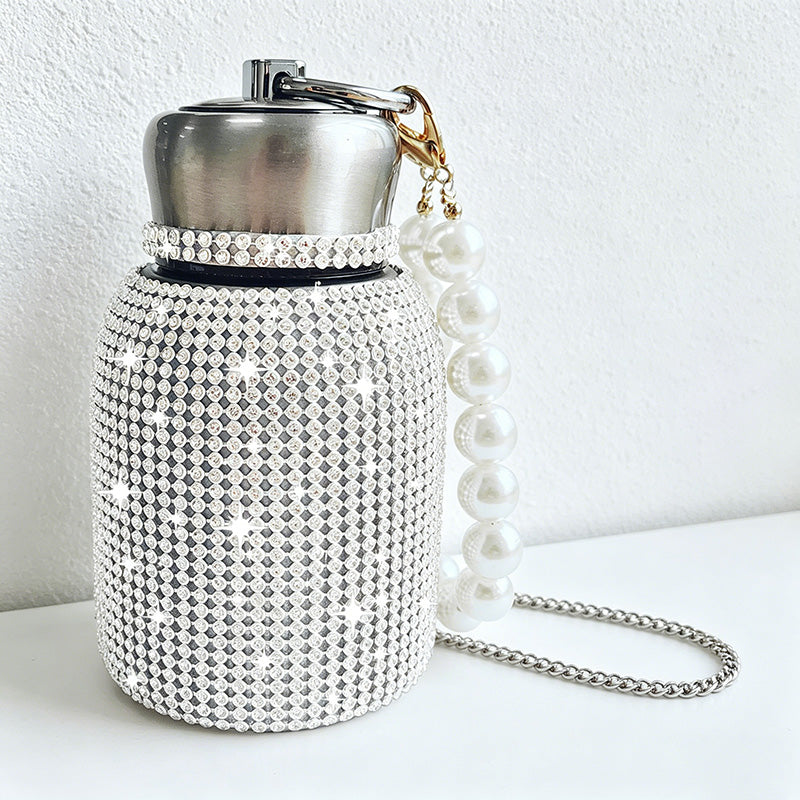 CouldNook 10oz Bling Rhinestone Mini Tumbler - Pearl Handle, Silver Lid (Solid Color Series)