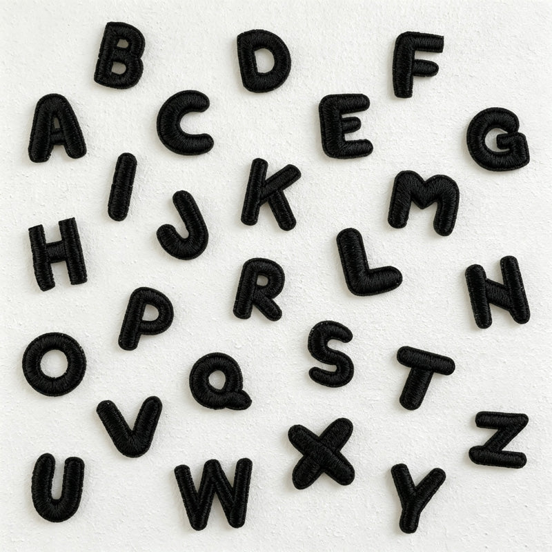 CouldNook Mini Alphabet Applique Patch - Black Embroidered Letter Options