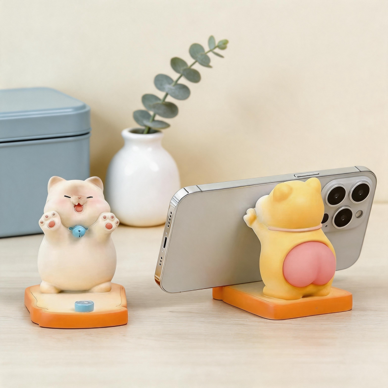 CouldNook Cute Chubby Cat Phone Stand - Adorable Desk Decor Holder