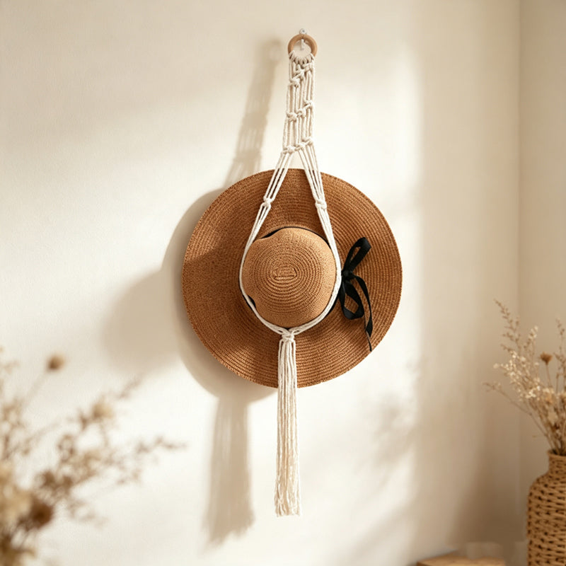 CloudNook Macrame Hat Hanger‑Boho Woven Wall Organizer