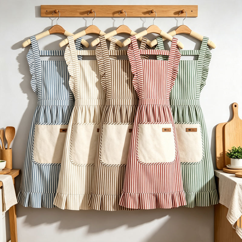 CouldNook Ruffle Stripe Apron‑Women Kitchen Cooking Apron