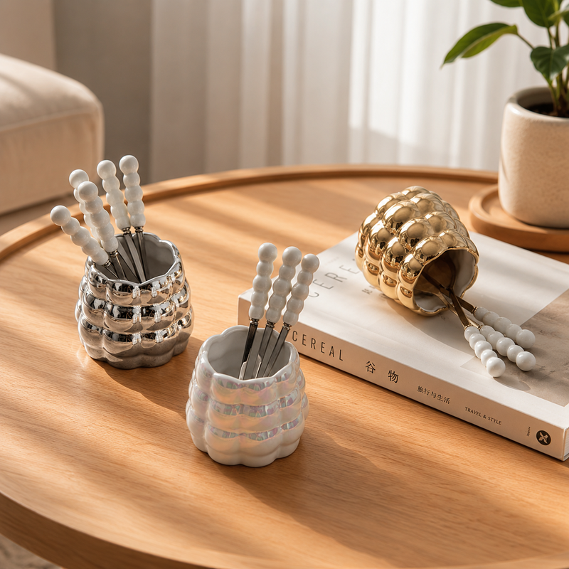 CouldNook Bubble Ceramic Storage Jar -  Aesthetic Multi-Purpose Utensil Storage Kit