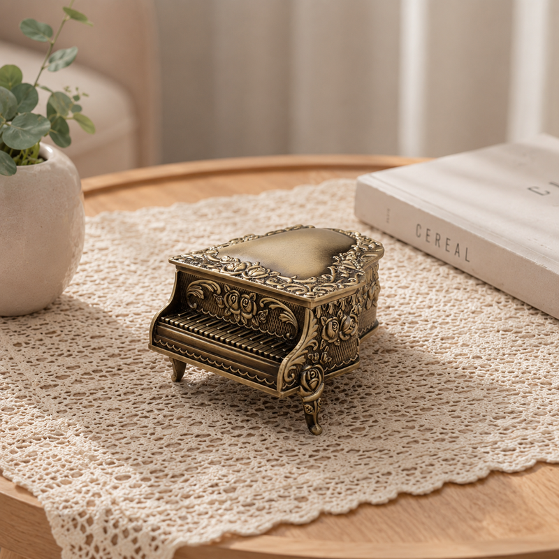 CouldNook Artistic Piano Motif Jewelry Box - Aesthetic Metallic Storage Case