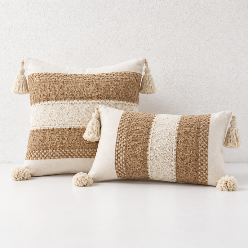 CouldNook Tasseled Cushion Cover - Woven Patterns And Four Corner Tassels