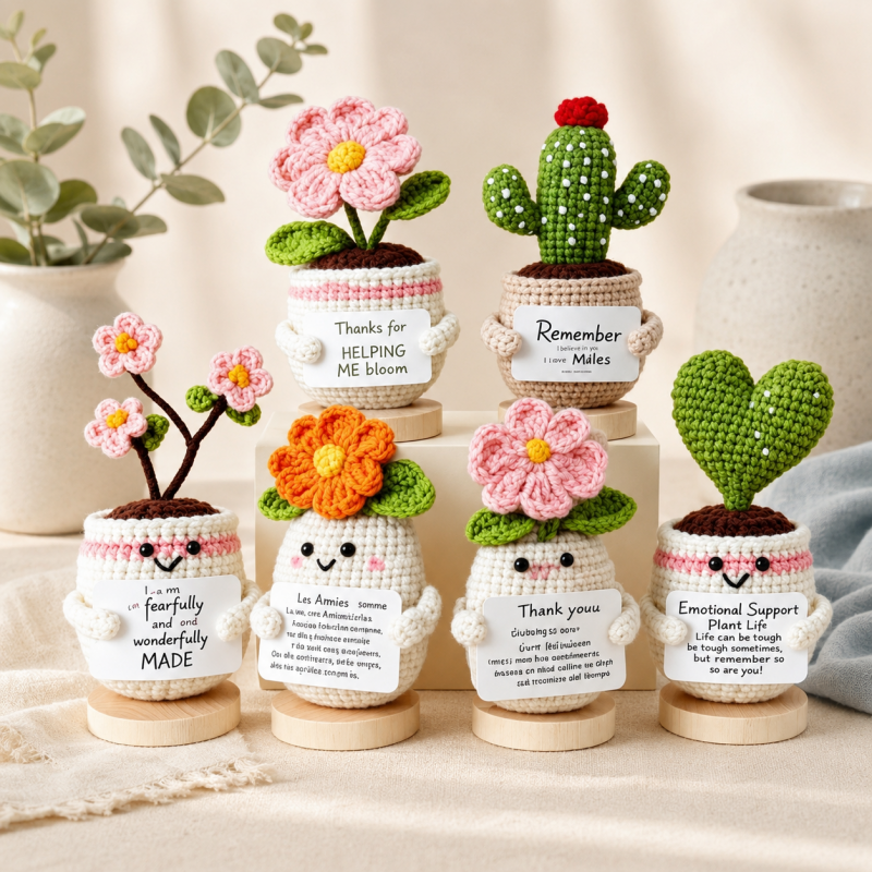 CouldNook Yarn Plant Pot Ornament - Wooden Display Base