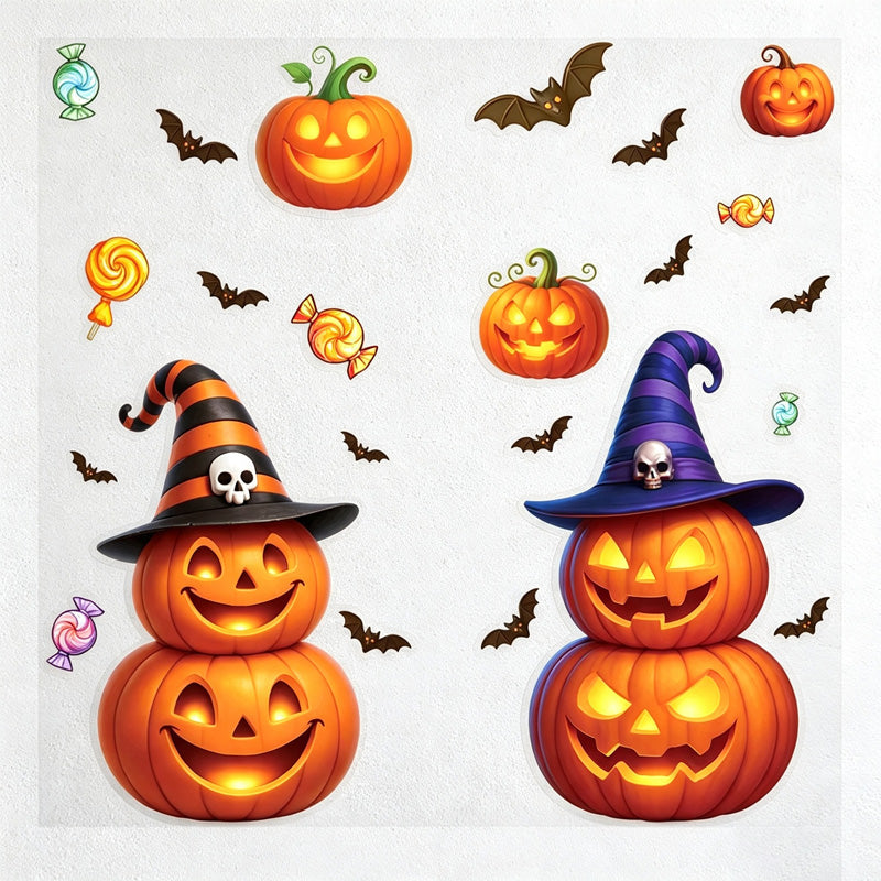 CouldNook Halloween Pumpkin Static Window Clings‑Jack‑O‑Lantern Candy Party Decor
