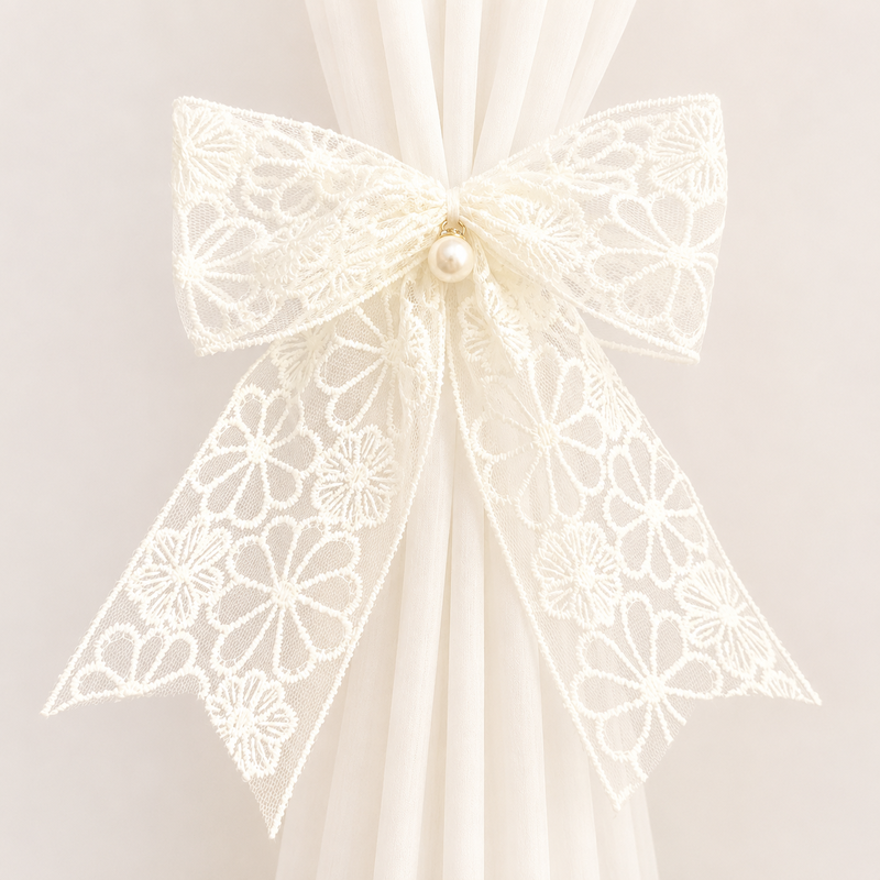 CouldNook Lace Embroidery Bow Curtain Tieback 2PCS Set - Window Styling Accent