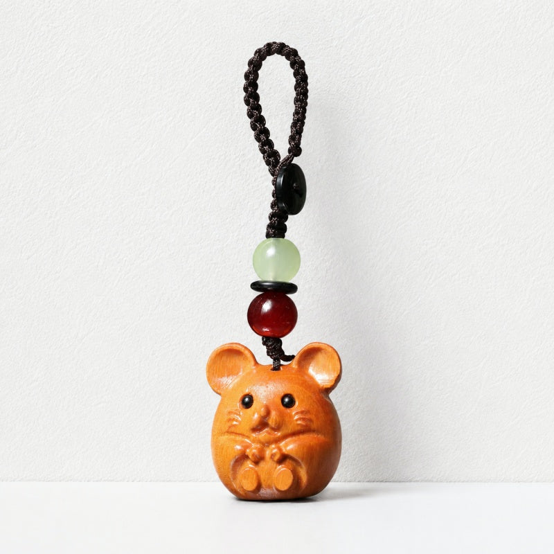 CouldNook Golden Sandalwood Chinese Zodiac Charm‑Wooden Phone & Bag Hanging Pendant