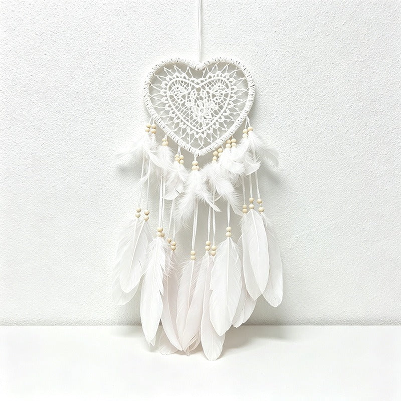 CouldNook Dreamcatcher-Handmade Crochet Heart Shaped Feather Dream Catcher Wall Hanging