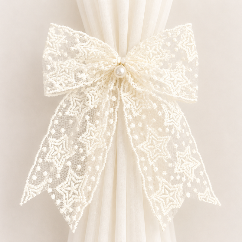 CouldNook Basic Embroidery Bow Curtain Tieback 2PCS Set - Window Styling Accent