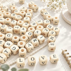 CouldNook Wood Alphabet Beads - Rounded Cubes and Letter Faces